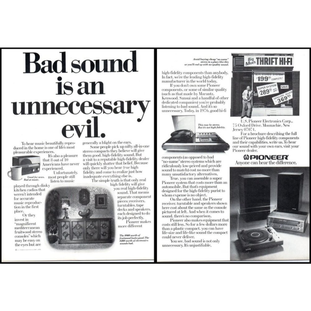 1976 Pioneer Hi Fi Component Stereo System 2 Page Vintage Print Ad Wall Art